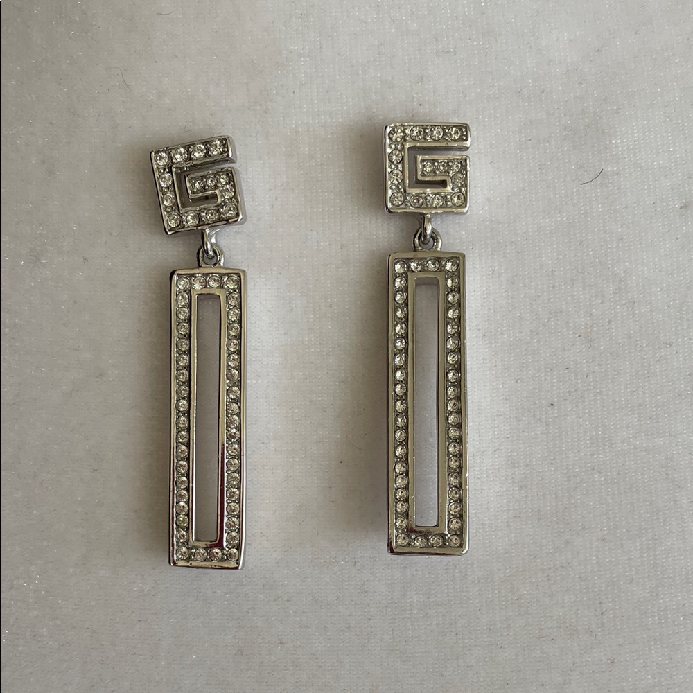 GIVENCHY G Logo Susan Caplan Silver Crystal Drop Post Statement Earrings - Picture 3 of 17